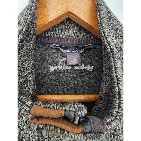 Eddie Bauer Black Gray Heathered Knit Jacket Men’s Size Medium - Picture 4 of 13